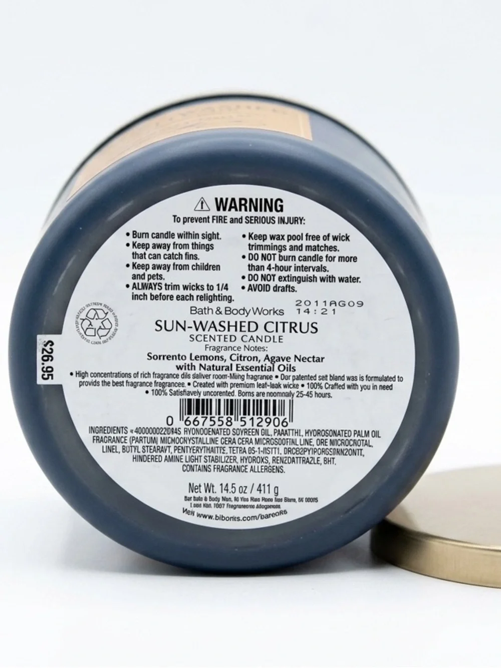 Bath and Body Works Sun-Washed Citrus Large 3-Wick Scented Candle 14.5 oz New